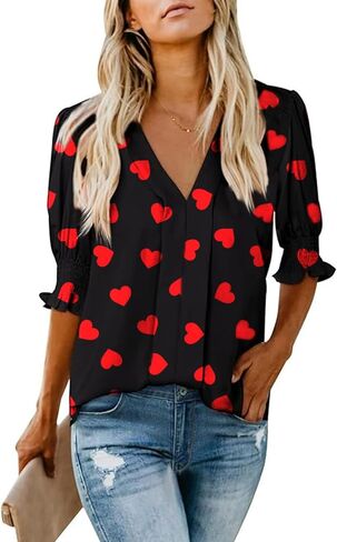 Women's Dressy Smocked Sleeve Deep V Neck Halloween Jack o Lantern Pumpkin Blouses in Saudi Arabia