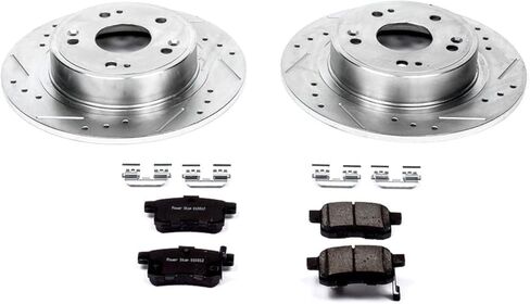 PowerStop Rear Brake Kit for Acura TSX 2009-10 | Honda Accord 2008-10 - Drilled and Slotted Disc Rotors with Carbon-Fiber Ceramic Brake Pads Replacement, K3127 in Kuwait