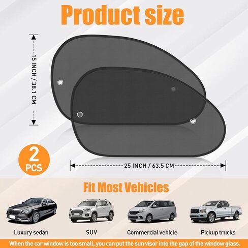 2 Pack Upgrade Car Window Shades for Side Window, Car Window Shade for Child Suction Cup, 25.6"×15" Universal Mesh Foldable Sunlight Shield Glare and UV Rays Protection for Most Cars Trucks Vans in Saudi Arabia