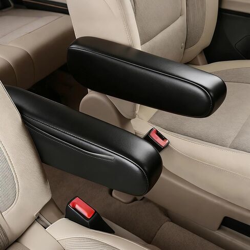 2PCS Arm Rest Cover for Car,Car Accessories Armrest Cover,Automotive Armrests,Leather Arm Rest Covers with Side Pockets for Avoiding Scratches and Scuffs,Suitable for Most Cars (Leather Black) in Kuwait