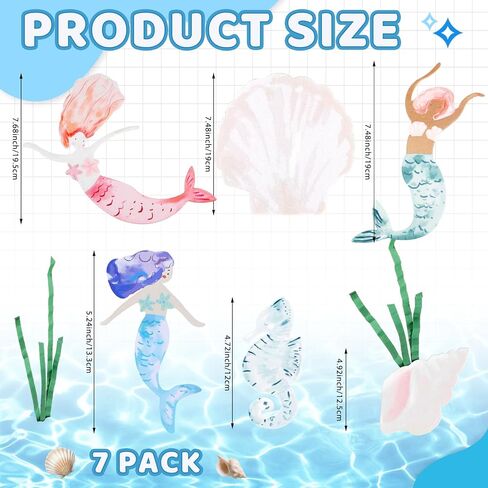 7 Pcs Mermaid Cake Toppers Under the Sea Cupcake Toppers Water Grass Shell Hippocampus Mermaid Birthday Cake Decorations for Birthday Party Supplies Seahorse Shell Seaweed in Kuwait