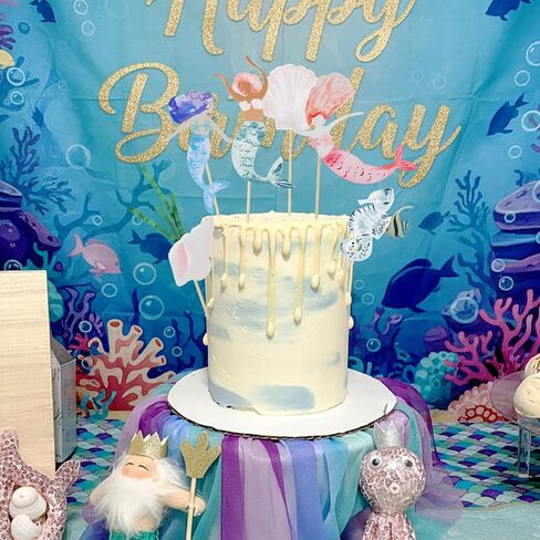 7 Pcs Mermaid Cake Toppers Under the Sea Cupcake Toppers Water Grass Shell Hippocampus Mermaid Birthday Cake Decorations for Birthday Party Supplies Seahorse Shell Seaweed in Kuwait