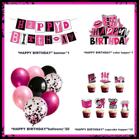 Mean Party Decorations Burn Book Theme Girls Party Supplies for Banner Balloons Cupcake Toppers Cake Toppers in Saudi Arabia