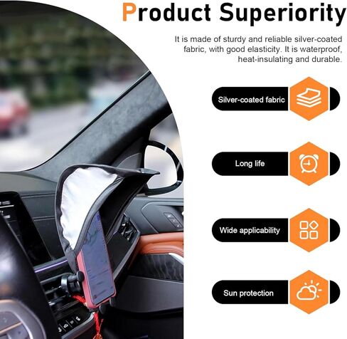 Car Cell Phone Sunshade, Anti-glare & Heat Insulation Shield, Vertical Dashboard Holder Sunshade Cover for Most Phones, Foldable Umbrella Cover for Most Cars Motorcycles (Black) in Kuwait