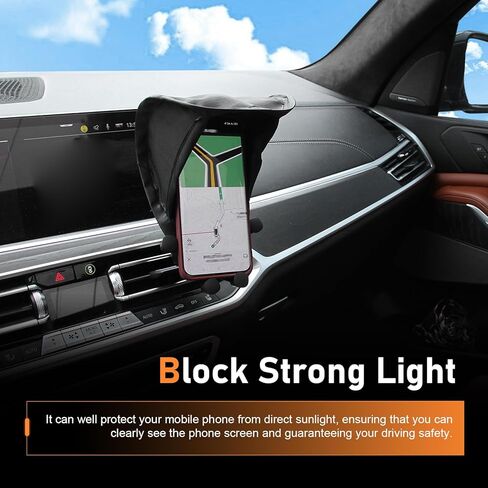 Car Cell Phone Sunshade, Anti-glare & Heat Insulation Shield, Vertical Dashboard Holder Sunshade Cover for Most Phones, Foldable Umbrella Cover for Most Cars Motorcycles (Black) in Kuwait