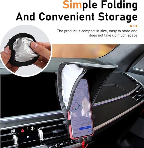Car Cell Phone Sunshade, Anti-glare & Heat Insulation Shield, Vertical Dashboard Holder Sunshade Cover for Most Phones, Foldable Umbrella Cover for Most Cars Motorcycles (Black) in Kuwait