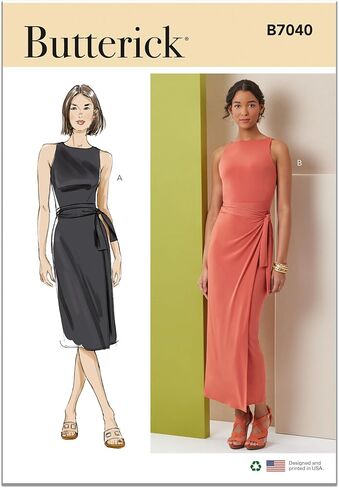 Butterick B7040Y5 Miss' Petite Close-Fitting Sleeveless Wrap Knit Dress Sewing Pattern Packet, Design Code B7040, Sizes 18-20-22-24-26 in Kuwait
