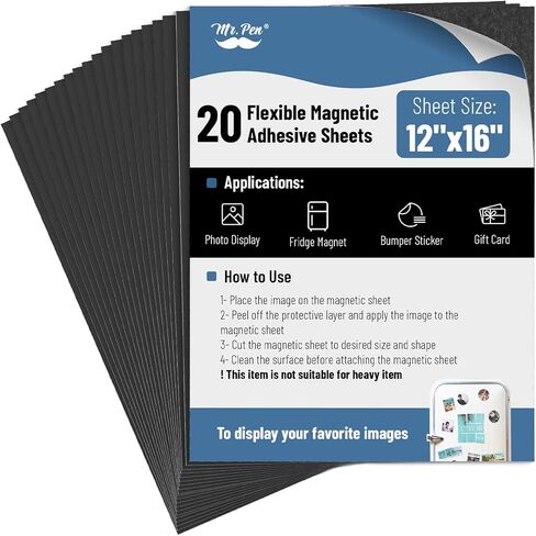 Mr. Pen- Adhesive Magnetic Sheets, 12" x 16", 20 Pack, Cuttable Magnets Flexible Magnet Sheets with Adhesive for Crafts Photos, Classroom Decorations, Easy Peel and Stickers for Planning in Saudi Arabia