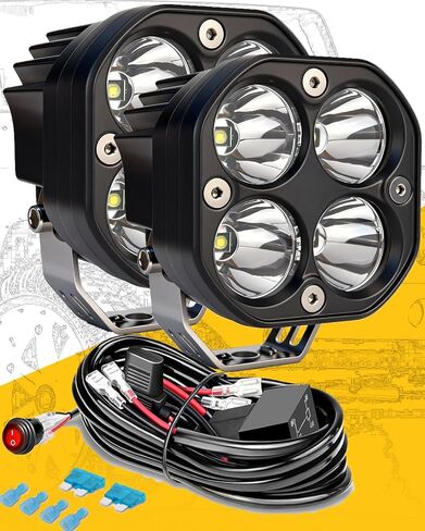 LED Pod Lights & Ditch Lights for Off Road: 3-4 Inch Amber pod Lights with Plug & Play Wiring Harness, Waterproof High Lumen for Truck, Jeep, ATV, Motorcycle | Driving & yellow Fog Light Kit in Saudi Arabia