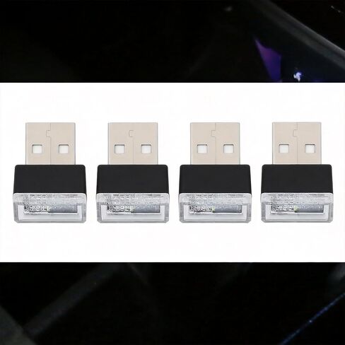 4 قطع من مصابيح الجو الداخلي للسيارة USB LED باللون الأزرق، مصابيح ليلية محيطة محمولة، مجموعة إضاءة ديكور عالمية للسيارات وأجهزة الكمبيوتر المحمولة وبنوك الطاقة in Kuwait