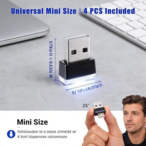 4 قطع من مصابيح الجو الداخلي للسيارة USB LED باللون الأزرق، مصابيح ليلية محيطة محمولة، مجموعة إضاءة ديكور عالمية للسيارات وأجهزة الكمبيوتر المحمولة وبنوك الطاقة in Kuwait