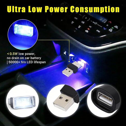 4 قطع من مصابيح الجو الداخلي للسيارة USB LED باللون الأزرق، مصابيح ليلية محيطة محمولة، مجموعة إضاءة ديكور عالمية للسيارات وأجهزة الكمبيوتر المحمولة وبنوك الطاقة in Kuwait