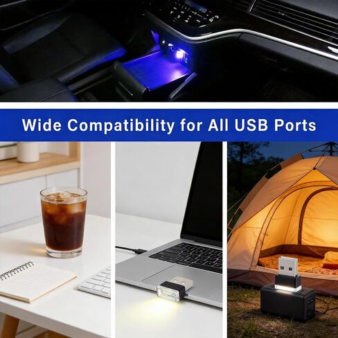 4 قطع من مصابيح الجو الداخلي للسيارة USB LED باللون الأزرق، مصابيح ليلية محيطة محمولة، مجموعة إضاءة ديكور عالمية للسيارات وأجهزة الكمبيوتر المحمولة وبنوك الطاقة in Kuwait