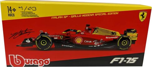 F1-75#16 Charles Leclerc Giallo Modena 2nd Place Formula One F1 Italian GP (2022) "Formula Racing Series with Display Case 1/43 Diecast Model Car by Bburago 36831CLMZ in Kuwait