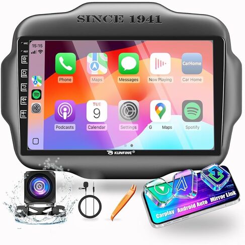 Kunfine Car CarPlay Android Auto Navigation Stereo GPS Radio Reverse Camera Display 9" IPS Touchscreen Headunit Tablet Pad Media Player for Jeep Renegade 2016-2020, if Applicable Quad Core 2G+32G in Saudi Arabia