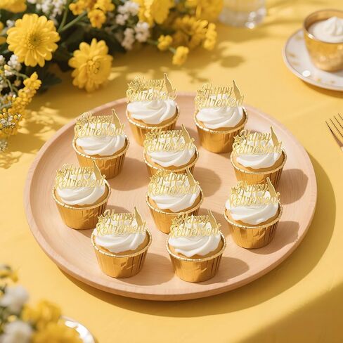 12Pcs Happy Retirement Acrylic Cupcake Toppers Gold Color, Mirror Acrylic Cupcake Picks Cake Dessert Decorations Retirement Party Supplies Photo Booth Props in Kuwait