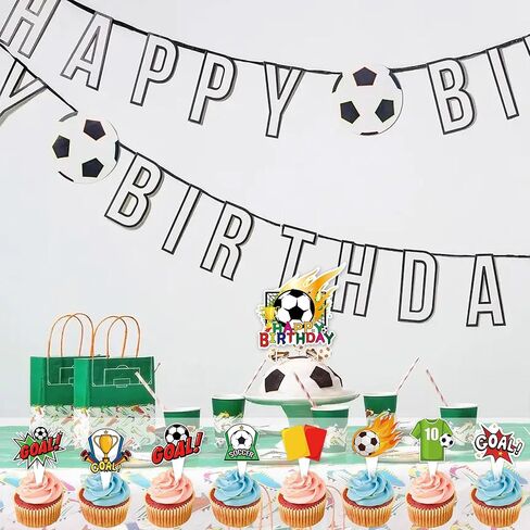 Soccer Cupcake Toppers 73pcs Soccer ball Theme Party Supplies Disposable Cake Topper for Teenagers Sports Football Theme Birthday Decorations in Saudi Arabia