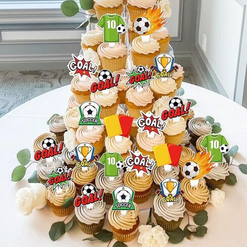 Soccer Cupcake Toppers 73pcs Soccer ball Theme Party Supplies Disposable Cake Topper for Teenagers Sports Football Theme Birthday Decorations in Saudi Arabia