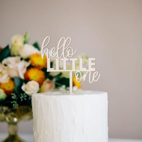 Wooden Hello Little One Cake Topper, Hello Little One Theme Baby Shower Cake Topper for Baby Shower Boy, Girl Decorations Gender Reveal, Birthday, Wedding in Saudi Arabia