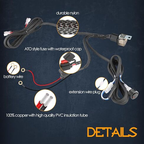 Wiring Harness Kit 10AWG 2 Lead, Nirider 12V Heavy Duty Rocker Switch Relay Fuse Nylon Wiring Harness for LED Light Bars Fog Lights Work Lights Driving Offroad LED Pods Wire Kit for Truck UTV ATV Car in Saudi Arabia