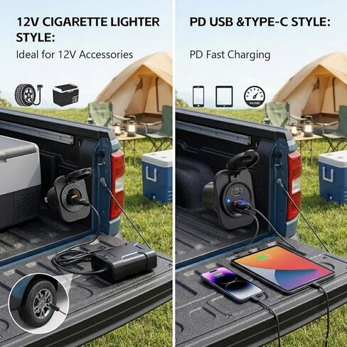 for Ford Maverick 12V Bed Power Outlet (2022+), Non-Destructive Truck Bed Plug Adapter with Quick Splice Connectors, Beginner-Friendly 12V Cigarette Socket Kit Replacement (USB) in Saudi Arabia