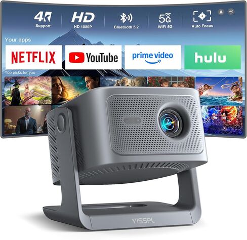 【2200ANSI & Officially-Licensed APP】Smart 4K Projector with WiFi and Bluetooth, VISSPL 3D Dolby Audio and Auto Focus Portable Outdoor Projector, Movie Home Theater Proyector with 360° Adjustable Stand in Saudi Arabia