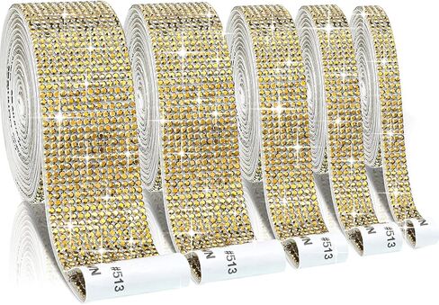 5 Rolls Self Adhesive Crystal Rhinestone Diamond Roll Ribbon Bling Gemstone Strips Sticker Rhinestone for Craft with 2 mm Rhinestone 4.5 Yards (Gold) in Kuwait
