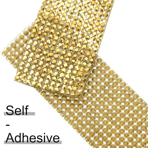 5 Rolls Self Adhesive Crystal Rhinestone Diamond Roll Ribbon Bling Gemstone Strips Sticker Rhinestone for Craft with 2 mm Rhinestone 4.5 Yards (Gold) in Kuwait