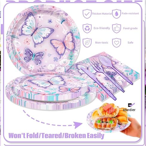 168pcs Butterfly Party Decorations Paper Plates Napkins Cups Disposable Tableware Set Floral Butterfly Party Supplies for Girls Kids Birthday Decor Serves 24 in Kuwait