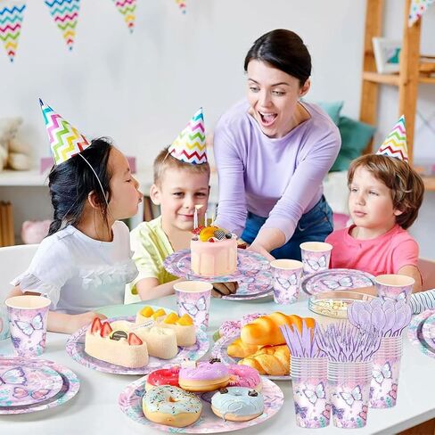 168pcs Butterfly Party Decorations Paper Plates Napkins Cups Disposable Tableware Set Floral Butterfly Party Supplies for Girls Kids Birthday Decor Serves 24 in Kuwait
