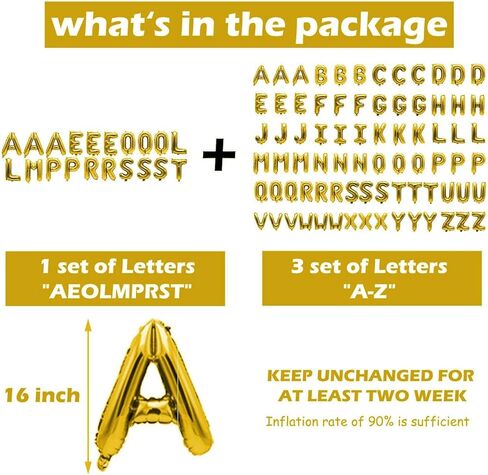 98 Pcs Gold Letter Balloons, Custom 3 Set A-Z Set for Personalizing Names & Phrases Party Supplies Banners - with 1 Set AEOLMPRST 20Pcs for Wedding/Birthdays/Annivs/Grads Party Banner Custom Phrase in Saudi Arabia