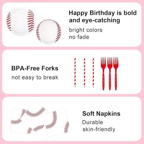 163pcs Baseball Themed Birthday Party Supplies Including Banner,Dinner Plates,Napkins,Forks Disposable Paper Tableware Set Baseball Party Decorations for Kids Serve 24 Guests in Saudi Arabia