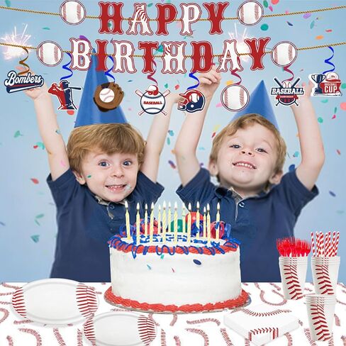 163pcs Baseball Themed Birthday Party Supplies Including Banner,Dinner Plates,Napkins,Forks Disposable Paper Tableware Set Baseball Party Decorations for Kids Serve 24 Guests in Saudi Arabia