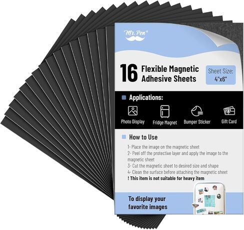 Mr. Pen- Adhesive Magnetic Sheets, 4" x 6", 16 Pack, Cuttable Magnets Flexible Magnet Sheets with Adhesive for Crafts Photos, Classroom Decorations, Easy Peel and Stickers for Planning in Saudi Arabia