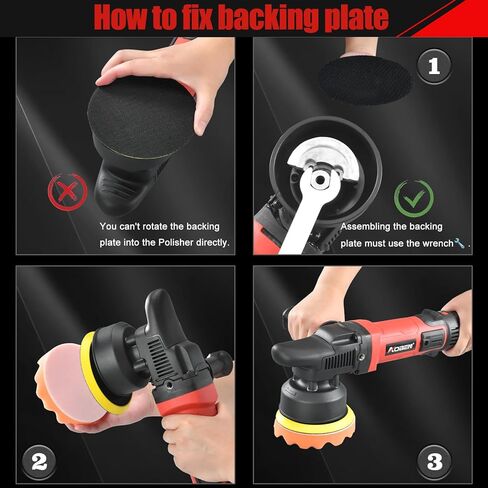 AOBEN 5 inch Dual Action Polisher,16mm Long Orbit Random Car Buffer Polisher,Buffer Polisher kit with 6 Variable Speed 1000-5500rpm,Detachable Handle,7 Buffing Pads for Car Polishing and Waxing in Kuwait