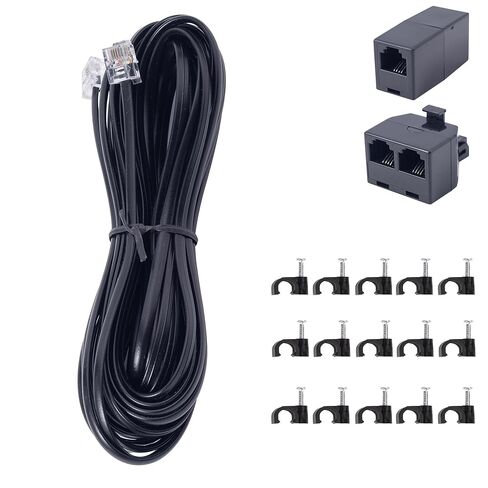 Phone Extension Cord 15 FT Long Phone Cable Line Wire, with Standard RJ11 Plug andIncludes Telephone Inline Coupler RJ11 Splitter and 15 Cable Clip Holders, Black in Saudi Arabia