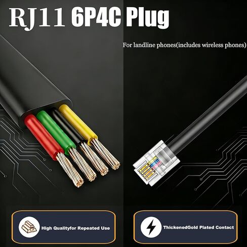 Phone Extension Cord 15 FT Long Phone Cable Line Wire, with Standard RJ11 Plug andIncludes Telephone Inline Coupler RJ11 Splitter and 15 Cable Clip Holders, Black in Saudi Arabia