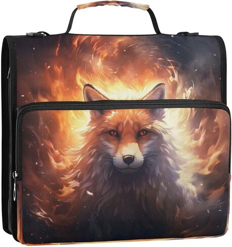 ALAZA Wolf Fox Animal Funny Zipper Binder 3 حلقات منظم مع سحاب وحزام كتف سعة كبيرة متعددة الجيوب للعمل في اللوازم المكتبية in Kuwait