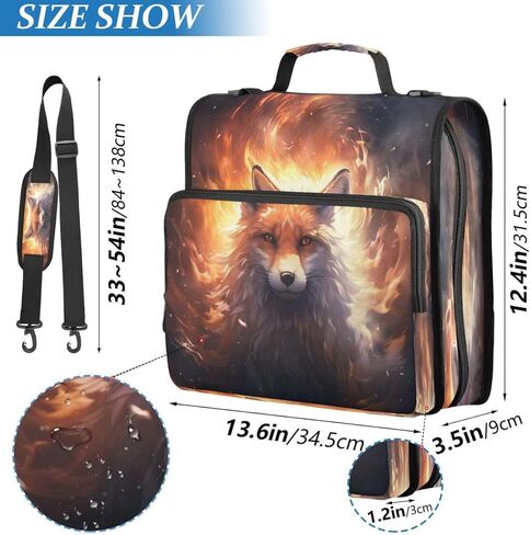 ALAZA Wolf Fox Animal Funny Zipper Binder 3 حلقات منظم مع سحاب وحزام كتف سعة كبيرة متعددة الجيوب للعمل في اللوازم المكتبية in Kuwait