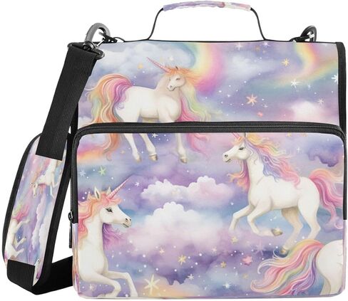 ALAZA Galaxy Nebula Unicorn Horse Cloud Zipper Binder 3 Ring Binder Organizer with Zipper and Shoulder Strap Large Capacity Multi-Pocket for Office Supplies Work in Kuwait