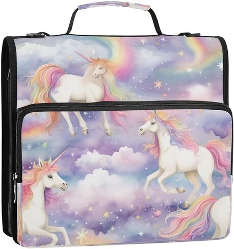 ALAZA Galaxy Nebula Unicorn Horse Cloud Zipper Binder 3 Ring Binder Organizer with Zipper and Shoulder Strap Large Capacity Multi-Pocket for Office Supplies Work in Kuwait