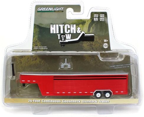 Greenlight 1/64 26ft مقطورة مستمرة للماشية معقوفة، أحمر، وصلة جر وسحب 30423 in Kuwait