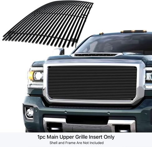 APS قسط الفولاذ المقاوم للصدأ الأسود 8x6 أفقي البليت مصبغة شواء إدراج متوافق مع GMC Sierra 2500 3500 2015 2016 2017 2018 2019 الرئيسي العلوي N19-J52368G in Kuwait