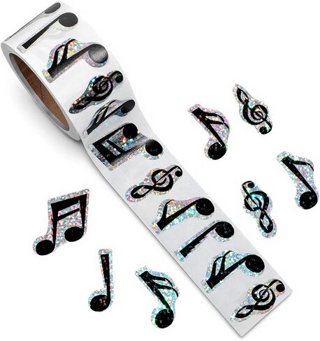 500PCS Musical Notes Stickers, Waterproof Self-Adhesive Holographic Music Stickers Sparkly Sticker for Back to School Envelope Scrapbook Laptop Skateboard Home Decor in Saudi Arabia