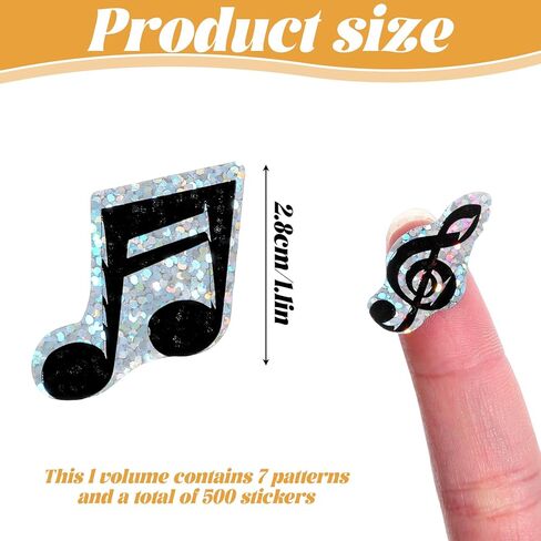 500PCS Musical Notes Stickers, Waterproof Self-Adhesive Holographic Music Stickers Sparkly Sticker for Back to School Envelope Scrapbook Laptop Skateboard Home Decor in Saudi Arabia