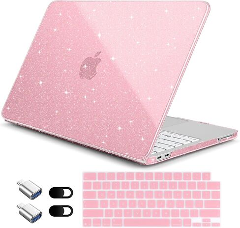 for MacBook Neo 13 Inch Case 2026 Release Model A3404, Bling Glitter Hard Shell with Keyboard Cover, 2 Webcam Covers & USB Adapter, 6-in-1 Bundle for Women Girls, Glitter‌ Clear in Saudi Arabia