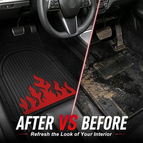 Heavy Duty Rubber Car Mats Flame Design (Inferno Red), 4-Piece Deep Waterproof Floor Mats Set (Front & Rear Full Set), All Weather Universal Trim to Fit Automotive SUV Sedan Truck in Kuwait