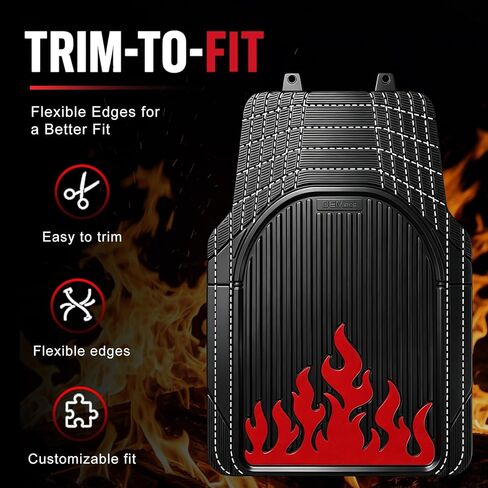 Heavy Duty Rubber Car Mats Flame Design (Inferno Red), 4-Piece Deep Waterproof Floor Mats Set (Front & Rear Full Set), All Weather Universal Trim to Fit Automotive SUV Sedan Truck in Kuwait