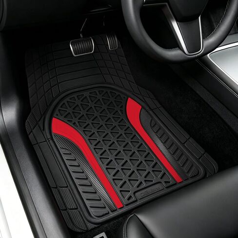 Heavy Duty Rubber Car Mats Flame Design (Inferno Red), 4-Piece Deep Waterproof Floor Mats Set (Front & Rear Full Set), All Weather Universal Trim to Fit Automotive SUV Sedan Truck in Kuwait