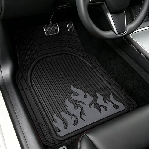 Heavy Duty Rubber Car Mats Flame Design (Inferno Red), 4-Piece Deep Waterproof Floor Mats Set (Front & Rear Full Set), All Weather Universal Trim to Fit Automotive SUV Sedan Truck in Kuwait
